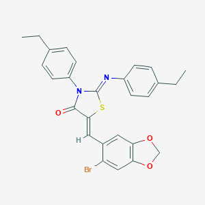 molecular formula C27H23BrN2O3S B334561 5-[(6-Bromo-1,3-benzodioxol-5-yl)methylene]-3-(4-ethylphenyl)-2-[(4-ethylphenyl)imino]-1,3-thiazolidin-4-one 