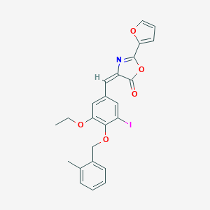 molecular formula C24H20INO5 B334562 4-{3-ethoxy-5-iodo-4-[(2-methylbenzyl)oxy]benzylidene}-2-(2-furyl)-1,3-oxazol-5(4H)-one 