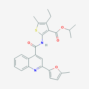 molecular formula C26H26N2O4S B334567 Isopropyl 4-ethyl-5-methyl-2-({[2-(5-methyl-2-furyl)-4-quinolinyl]carbonyl}amino)-3-thiophenecarboxylate 