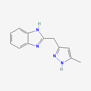 molecular formula C12H12N4 B3345844 2-[(5-Methyl-1H-pyrazol-3-yl)methyl]-1H-benzimidazole CAS No. 111750-72-2