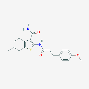 molecular formula C20H24N2O3S B334598 2-{[3-(4-Methoxyphenyl)propanoyl]amino}-6-methyl-4,5,6,7-tetrahydro-1-benzothiophene-3-carboxamide 