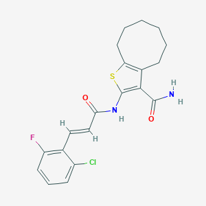 molecular formula C20H20ClFN2O2S B334606 2-{[3-(2-Chloro-6-fluorophenyl)acryloyl]amino}-4,5,6,7,8,9-hexahydrocycloocta[b]thiophene-3-carboxamide 