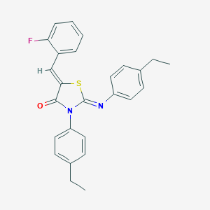 molecular formula C26H23FN2OS B334629 3-(4-Ethylphenyl)-2-[(4-ethylphenyl)imino]-5-(2-fluorobenzylidene)-1,3-thiazolidin-4-one 