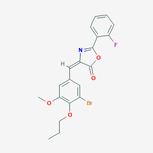 molecular formula C20H17BrFNO4 B334631 (4E)-4-(3-bromo-5-methoxy-4-propoxybenzylidene)-2-(2-fluorophenyl)-1,3-oxazol-5(4H)-one 