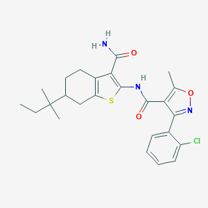 molecular formula C25H28ClN3O3S B334633 N-[3-carbamoyl-6-(2-methylbutan-2-yl)-4,5,6,7-tetrahydro-1-benzothiophen-2-yl]-3-(2-chlorophenyl)-5-methyl-1,2-oxazole-4-carboxamide 