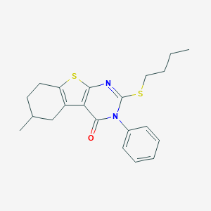 molecular formula C21H24N2OS2 B334663 2-(butylsulfanyl)-6-methyl-3-phenyl-5,6,7,8-tetrahydro[1]benzothieno[2,3-d]pyrimidin-4(3H)-one 