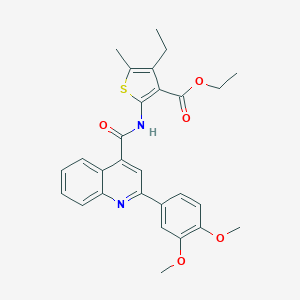 molecular formula C28H28N2O5S B334665 Ethyl 2-({[2-(3,4-dimethoxyphenyl)-4-quinolinyl]carbonyl}amino)-4-ethyl-5-methyl-3-thiophenecarboxylate 