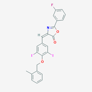 molecular formula C24H16FI2NO3 B334734 4-{3,5-diiodo-4-[(2-methylbenzyl)oxy]benzylidene}-2-(3-fluorophenyl)-1,3-oxazol-5(4H)-one 