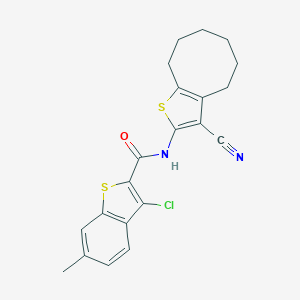 molecular formula C21H19ClN2OS2 B334741 3-chloro-N-(3-cyano-4,5,6,7,8,9-hexahydrocycloocta[b]thiophen-2-yl)-6-methyl-1-benzothiophene-2-carboxamide 