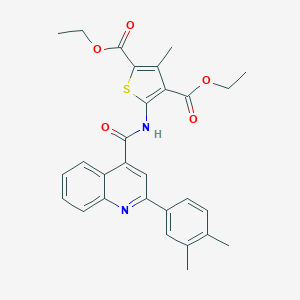 molecular formula C29H28N2O5S B334743 Diethyl 5-({[2-(3,4-dimethylphenyl)-4-quinolinyl]carbonyl}amino)-3-methyl-2,4-thiophenedicarboxylate 