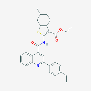 molecular formula C30H30N2O3S B334745 Ethyl 2-({[2-(4-ethylphenyl)-4-quinolinyl]carbonyl}amino)-6-methyl-4,5,6,7-tetrahydro-1-benzothiophene-3-carboxylate 