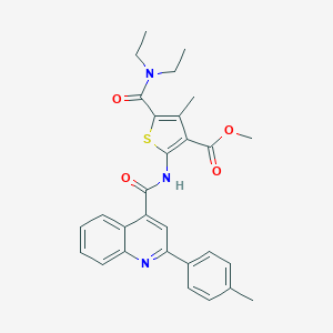 molecular formula C29H29N3O4S B334759 Methyl 5-(diethylcarbamoyl)-4-methyl-2-({[2-(4-methylphenyl)quinolin-4-yl]carbonyl}amino)thiophene-3-carboxylate 