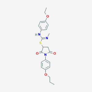 molecular formula C23H27N3O4S B334760 2,5-dioxo-1-(4-propoxyphenyl)pyrrolidin-3-yl N'-(4-ethoxyphenyl)-N-methylcarbamimidothioate 