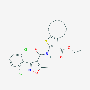 molecular formula C24H24Cl2N2O4S B334763 Ethyl 2-({[3-(2,6-dichlorophenyl)-5-methyl-4-isoxazolyl]carbonyl}amino)-4,5,6,7,8,9-hexahydrocycloocta[b]thiophene-3-carboxylate 