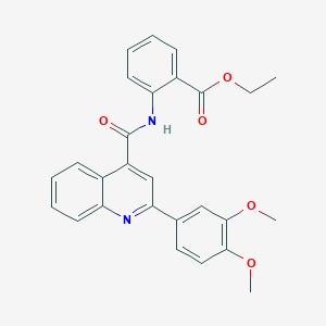 molecular formula C27H24N2O5 B334764 Ethyl 2-({[2-(3,4-dimethoxyphenyl)-4-quinolinyl]carbonyl}amino)benzoate 