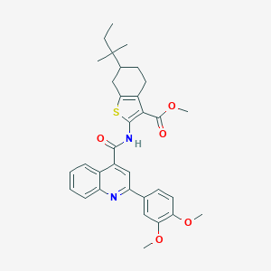 molecular formula C33H36N2O5S B334785 Methyl 2-({[2-(3,4-dimethoxyphenyl)-4-quinolinyl]carbonyl}amino)-6-tert-pentyl-4,5,6,7-tetrahydro-1-benzothiophene-3-carboxylate 