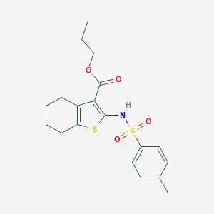 molecular formula C19H23NO4S2 B334792 Propyl 2-{[(4-methylphenyl)sulfonyl]amino}-4,5,6,7-tetrahydro-1-benzothiophene-3-carboxylate 
