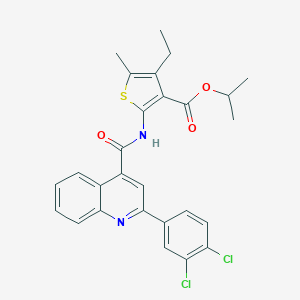 molecular formula C27H24Cl2N2O3S B334828 Isopropyl 2-({[2-(3,4-dichlorophenyl)-4-quinolinyl]carbonyl}amino)-4-ethyl-5-methyl-3-thiophenecarboxylate 