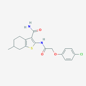 molecular formula C18H19ClN2O3S B334892 2-{[(4-Chlorophenoxy)acetyl]amino}-6-methyl-4,5,6,7-tetrahydro-1-benzothiophene-3-carboxamide 
