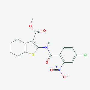 molecular formula C17H15ClN2O5S B334898 Methyl 2-({4-chloro-2-nitrobenzoyl}amino)-4,5,6,7-tetrahydro-1-benzothiophene-3-carboxylate 