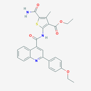 molecular formula C27H25N3O5S B334918 Ethyl 5-(aminocarbonyl)-2-({[2-(4-ethoxyphenyl)-4-quinolinyl]carbonyl}amino)-4-methyl-3-thiophenecarboxylate 