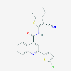 molecular formula C22H16ClN3OS2 B334944 2-(5-chlorothiophen-2-yl)-N-(3-cyano-4-ethyl-5-methylthiophen-2-yl)quinoline-4-carboxamide 