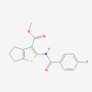 molecular formula C16H14FNO3S B334950 methyl 2-[(4-fluorobenzoyl)amino]-5,6-dihydro-4H-cyclopenta[b]thiophene-3-carboxylate 