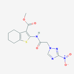 molecular formula C14H15N5O5S B334961 methyl 2-{[(3-nitro-1H-1,2,4-triazol-1-yl)acetyl]amino}-4,5,6,7-tetrahydro-1-benzothiophene-3-carboxylate 