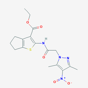 ethyl 2-[({4-nitro-3,5-dimethyl-1H-pyrazol-1-yl}acetyl)amino]-5,6-dihydro-4H-cyclopenta[b]thiophene-3-carboxylate