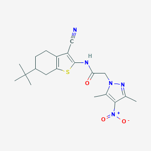 molecular formula C20H25N5O3S B334966 N-(6-tert-Butyl-3-cyano-4,5,6,7-tetrahydro-benzo[b]thiophen-2-yl)-2-(3,5-dimethyl-4-nitro-pyrazol-1-yl)-acetamide 