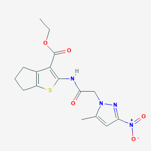 molecular formula C16H18N4O5S B334974 ethyl 2-[({3-nitro-5-methyl-1H-pyrazol-1-yl}acetyl)amino]-5,6-dihydro-4H-cyclopenta[b]thiophene-3-carboxylate 