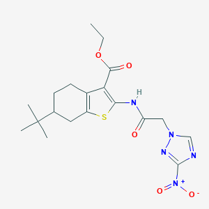 molecular formula C19H25N5O5S B334977 ethyl 6-tert-butyl-2-[({3-nitro-1H-1,2,4-triazol-1-yl}acetyl)amino]-4,5,6,7-tetrahydro-1-benzothiophene-3-carboxylate 