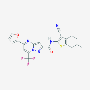 molecular formula C22H16F3N5O2S B334983 N-(3-cyano-6-methyl-4,5,6,7-tetrahydro-1-benzothiophen-2-yl)-5-(furan-2-yl)-7-(trifluoromethyl)pyrazolo[1,5-a]pyrimidine-2-carboxamide 