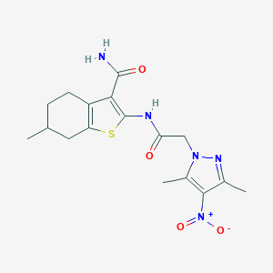 molecular formula C17H21N5O4S B334987 2-[({4-nitro-3,5-dimethyl-1H-pyrazol-1-yl}acetyl)amino]-6-methyl-4,5,6,7-tetrahydro-1-benzothiophene-3-carboxamide 