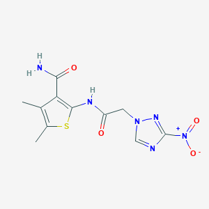 molecular formula C11H12N6O4S B334991 4,5-Dimethyl-2-[2-(3-nitro(1,2,4-triazolyl))acetylamino]thiophene-3-carboxamid e 