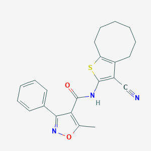 molecular formula C22H21N3O2S B334995 N-(3-cyano-4,5,6,7,8,9-hexahydrocycloocta[b]thiophen-2-yl)-5-methyl-3-phenyl-1,2-oxazole-4-carboxamide 