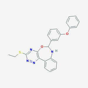 molecular formula C24H20N4O2S B334996 3-(Ethylsulfanyl)-6-(3-phenoxyphenyl)-6,7-dihydro[1,2,4]triazino[5,6-d][3,1]benzoxazepine 