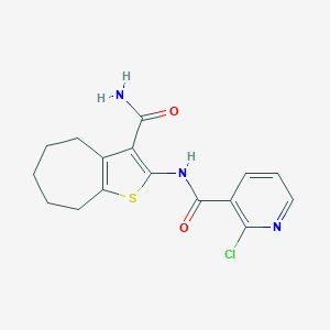 molecular formula C16H16ClN3O2S B334998 N-(3-carbamoyl-5,6,7,8-tetrahydro-4H-cyclohepta[b]thiophen-2-yl)-2-chloropyridine-3-carboxamide 