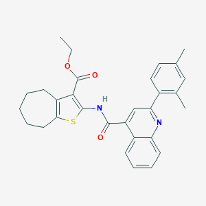 molecular formula C30H30N2O3S B335000 ethyl 2-({[2-(2,4-dimethylphenyl)-4-quinolinyl]carbonyl}amino)-5,6,7,8-tetrahydro-4H-cyclohepta[b]thiophene-3-carboxylate 