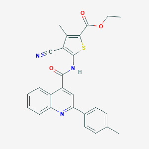 molecular formula C26H21N3O3S B335015 Ethyl 4-cyano-3-methyl-5-({[2-(4-methylphenyl)-4-quinolinyl]carbonyl}amino)-2-thiophenecarboxylate 