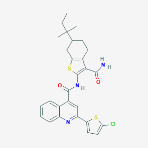 molecular formula C28H28ClN3O2S2 B335020 N-[3-carbamoyl-6-(2-methylbutan-2-yl)-4,5,6,7-tetrahydro-1-benzothiophen-2-yl]-2-(5-chlorothiophen-2-yl)quinoline-4-carboxamide 