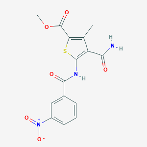 molecular formula C15H13N3O6S B335024 Methyl 4-(aminocarbonyl)-5-({3-nitrobenzoyl}amino)-3-methyl-2-thiophenecarboxylate 