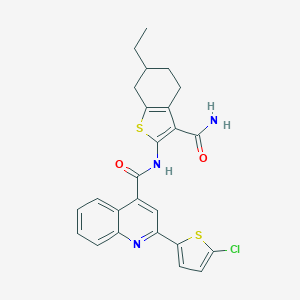 molecular formula C25H22ClN3O2S2 B335034 N-(3-carbamoyl-6-ethyl-4,5,6,7-tetrahydro-1-benzothiophen-2-yl)-2-(5-chlorothiophen-2-yl)quinoline-4-carboxamide 