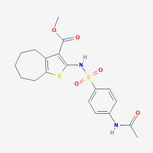 molecular formula C19H22N2O5S2 B335047 methyl 2-({[4-(acetylamino)phenyl]sulfonyl}amino)-5,6,7,8-tetrahydro-4H-cyclohepta[b]thiophene-3-carboxylate 