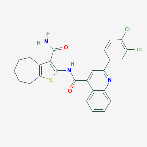 molecular formula C26H21Cl2N3O2S B335048 N-(3-carbamoyl-5,6,7,8-tetrahydro-4H-cyclohepta[b]thiophen-2-yl)-2-(3,4-dichlorophenyl)quinoline-4-carboxamide 