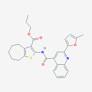 molecular formula C28H28N2O4S B335072 propyl 2-({[2-(5-methylfuran-2-yl)quinolin-4-yl]carbonyl}amino)-5,6,7,8-tetrahydro-4H-cyclohepta[b]thiophene-3-carboxylate 