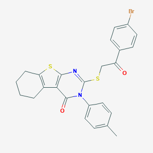 molecular formula C25H21BrN2O2S2 B335073 2-{[2-(4-bromophenyl)-2-oxoethyl]sulfanyl}-3-(4-methylphenyl)-5,6,7,8-tetrahydro[1]benzothieno[2,3-d]pyrimidin-4(3H)-one 