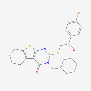 molecular formula C25H27BrN2O2S2 B335076 2-{[2-(4-bromophenyl)-2-oxoethyl]sulfanyl}-3-(cyclohexylmethyl)-5,6,7,8-tetrahydro[1]benzothieno[2,3-d]pyrimidin-4(3H)-one 