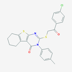 molecular formula C25H21ClN2O2S2 B335077 2-{[2-(4-chlorophenyl)-2-oxoethyl]sulfanyl}-3-(4-methylphenyl)-5,6,7,8-tetrahydro[1]benzothieno[2,3-d]pyrimidin-4(3H)-one 