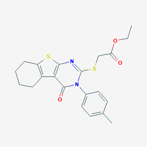 molecular formula C21H22N2O3S2 B335080 Ethyl {[3-(4-methylphenyl)-4-oxo-3,4,5,6,7,8-hexahydro[1]benzothieno[2,3-d]pyrimidin-2-yl]sulfanyl}acetate 
